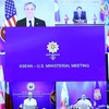 Bộ trưởng Ngoại giao các nước tham dự Hội nghị Bộ trưởng Ngoại giao ASEAN-Mỹ theo hình thức trực tuyến. (Ảnh: Phạm Kiên/TTXVN) 