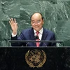 Chủ tịch nước Nguyễn Xuân Phúc phát biểu tại Phiên thảo luận Cấp cao Đại hội đồng Liên hợp quốc lần thứ 76. (Ảnh: Thống Nhất/TTXVN) 