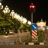 Một tuyến phố bị phong tỏa phòng dịch COVID-19 tại Vientiane, Lào. (Ảnh: THX/TTXVN)