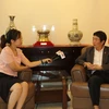 Đại sứ-Trưởng Phái đoàn đại diện thường trực Việt Nam tại ASEAN Nguyễn Hải Bằng trao đổi với phóng viên TTXVN. (Ảnh: Hữu Chiến)