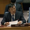 Đại sứ, Trưởng phái đoàn Việt Nam tại LHQ Đặng Đình Quý tại phiên họp. (Ảnh: Khắc Hiếu/TTXVN)