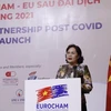 Thống đốc Ngân hàng Nhà nước Việt Nam Nguyễn Thị Hồng phát biểu tại diễn đàn. (Ảnh: Trần Việt /TTXVN)