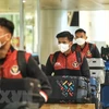 Các cầu thủ U23 Indonesia tại Sân bay quốc tế Nội Bài. (Ảnh: Tuấn Anh/TTXVN) 