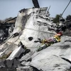 Xác máy bay MH17 của Hãng hàng không Malaysia Airlines bị bắn rơi gần làng Grabove, cách Donetsk, miền Đông Ukraine khoảng 80km, tháng 9/2014. (Ảnh: AFP/TTXVN) 