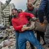 Lực lượng cứu hộ chuyển thi thể nạn nhân thiệt mạng sau trận động đất tại Adana, Thổ Nhĩ Kỳ, ngày 6/2/2023. (Ảnh: AFP/TTXVN) 