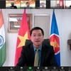 Đại sứ Việt Nam tại Ấn Độ Nguyễn Thanh Hải phát biểu khai mạc hội nghị. (Ảnh: Ngọc Thúy/TTXVN)
