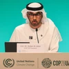 Chủ tịch COP28 Sultan Al Jaber phát biểu tại cuộc họp báo ở Dubai, UAE. (Ảnh: AFP/TTXVN)