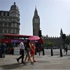 Người dân che ô tránh nắng tại London, Anh. (Ảnh: AFP/TTXVN) 