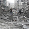 Cảnh đổ nát sau các cuộc không kích của Israel xuống Dải Gaza ngày 1/4/2024. (Ảnh: THX/TTXVN)