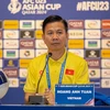 HLV trưởng U23 Việt Nam Hoàng Anh Tuấn họp báo sau trận đấu. (Ảnh: VFF/TTXVN)