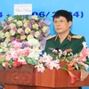 Thiếu tướng Nguyễn Hồng Thái, Phó Chính uỷ, Trưởng Ban chỉ đạo 515 Quân khu 2, Bộ Quốc phòng phát biểu tại buổi lễ. (Ảnh: Đỗ Bá Thành/TTXVN)