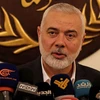 Thủ lĩnh phong trào Hồi giáo Hamas Ismail Haniyeh phát biểu trong cuộc họp báo ở Beirut, Liban ngày 22/6/2022. (Ảnh: AFP/TTXVN)