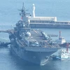 Tàu đổ bộ tấn công USS Boxer của Hải quân Mỹ tới căn cứ hải quân ở thành phố cảng Busan, Hàn Quốc ngày 9/8/2024. (Ảnh: Yonhap/TTXVN)