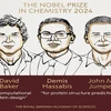 Giải Nobel Hóa học năm 2024 thuộc về các nhà khoa học David Baker (người Mỹ), John M. Jumper (người Mỹ), Demis Hassabis (người Anh). (Nguồn: Economic Times)