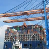 Bốc dỡ container lên tàu trọng tải 200.000DWT tại cảng quốc tế Gemalink, thị xã Phú Mỹ, tỉnh Bà Rịa - Vũng Tàu. (Ảnh: Hồng Đạt/TTXVN)