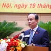 Chủ tịch Hội đồng Nhân dân thành phố Hà Nội Nguyễn Ngọc Tuấn phát biểu khai mạc kỳ họp. (Ảnh: Văn Điệp/TTXVN)