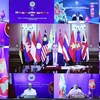 Bộ trưởng Ngoại giao Vương Quốc Anh Dominic Raab phát biểu tại Lễ trao Quy chế Đối tác Đối thoại ASEAN cho Vương quốc Anh theo hình thức trực tuyến. (Ảnh: Phạm Kiên/TTXVN)