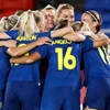 Các nữ cầu thủ Thụy Điển ăn mừng bàn thắng trong trận đấu bán kết với đội tuyển nữ Australia, tại Olympic Tokyo 2020. (Nguồn: telegraph.co.uk)