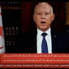 Tổng thống Tunisia Kais Saied phát biểu trên truyền hình, thông báo quyết định giải tán chính phủ của Thủ tướng Hichem Mechichi và đình chỉ hoạt động của quốc hội, ngày 25/7/2021. (Ảnh: AFP/TTXVN)