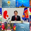 Thủ tướng Nhật Bản Fumio Kishida phát biểu tại Hội nghị cấp cao ASEAN-Nhật Bản, được tổ chức theo hình thức trực tuyến ngày 27/10/2021. (Ảnh: AFP/TTXVN)