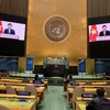 Bài phát biểu ghi hình của Phó Thủ tướng Phạm Bình Minh tại Cuộc họp cấp cao của Đại hội đồng Liên hợp quốc. (Ảnh: TTXVN)