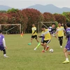 Một pha tranh bóng giữa các cầu thủ đội Shimizu FC và FC Iwata. (Ảnh: Thanh Tùng/TTXVN)
