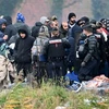 Cảnh sát dỡ bỏ trại tị nạn của người di cư ở Grande-Synthe, gần cảng Dunkirk, miền Bắc nước Pháp, một trong những điểm chính để khởi hành đi Anh, ngày 16/11/2021. (Ảnh: AFP/TTXVN)