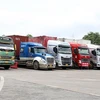 Các xe container hàng hoá tại cửa khẩu quốc tế đường bộ số II Kim Thành chờ làm thủ tục thông quan sang Trung Quốc. (Ảnh: Quốc Khánh/TTXVN)