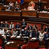Thủ tướng Italy Mario Draghi (giữa, hàng 3) phát biểu tại phiên bỏ phiếu tín nhiệm chính phủ của Thượng viện ở Rome, ngày 20/7/2022. (Ảnh: THX/TTXVN)