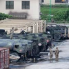 Xe quân sự được triển khai tại căn cứ của Mỹ ở Dongducheon, phía Bắc Seoul, chuẩn bị cho cuộc tập trận chung Mỹ-Hàn, ngày 17/8/2022. (Ảnh: YONHAP/TTXVN)