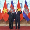 Thủ tướng Phạm Minh Chính tiếp Chủ tịch Quốc hội Vương quốc Campuchia Samdech Heng Samrin tại Hà Nội, chiều 13/9/2022. (Ảnh: Dương Giang/TTXVN)