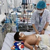Trẻ em bị sốt xuất huyết được điều trị tại khoa Nhi-Bệnh viện Đa khoa tỉnh Ninh Thuận. (Ảnh: Công Thử/TTXVN)
