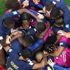 Pha ăn mừng bàn thắng của các tuyển thủ Pháp khi Randal Kolo Muani nâng tỷ số trận đấu lên 2-0, chấm dứt giấc mơ của đội tuyển Maroc trong trận bán kết ngày 15/12/2022 trên sân Al-Bayt (Qatar). (Ảnh: AFP/TTXVN)