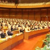 Tổng Bí thư Nguyễn Phú Trọng và các đồng chí lãnh đạo, nguyên lãnh đạo Đảng, Nhà nước cùng các đại biểu dự phiên bế mạc Kỳ họp bất thường lần thứ 2. (Ảnh: Trí Dũng/TTXVN)