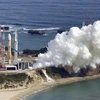 Khói bốc lên từ bệ phóng của tên lửa H3 tại trung tâm vũ trụ Tanegashima ở tỉnh Kagoshima (Nhật Bản) ngày 17/2/2023. (Ảnh: Kyodo/TTXVN)