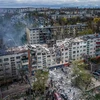 Tòa nhà bị phá hủy do xung đột tại Sloviansk (Ukraine), ngày 14/4/2023. (Ảnh: AFP/TTXVN)
