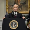 Tổng thống Mỹ Joe Biden phát biểu với báo giới sau khi gặp các nghị sỹ lưỡng đảng về trần nợ tại Washington, D.C. ngày 9/5/2023. (Ảnh: AFP/TTXVN)