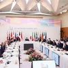 Trưởng đoàn Nhóm các nước công nghiệp phát triển (G7) mở rộng tham dự phiên thảo luận "Hướng đến một thế giới hòa bình, ổn định và thịnh vượng" tại Hiroshima (Nhật Bản) sáng 21/5/2023. (Ảnh: Dương Giang/TTXVN)