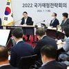 Tổng thống Hàn Quốc Yoon Suk-yeol (thứ hai, trái) chủ trì một cuộc họp nội các tại Cheongju, ngày 7/7/2022. (Ảnh: Yonhap/TTXVN)