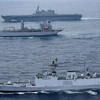 Tàu của hải quân các nước Mỹ, Nhật Bản, Australia và Ấn Độ tham gia cuộc tập trận hải quân chung Malabar ở Vịnh Bengal, Ấn Độ Dương, ngày 12/10/2020. (Ảnh: AFP/TTXVN)