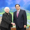 Thủ tướng Phạm Minh Chính tiếp Bộ trưởng Tài chính Hoa Kỳ Janet Yellen. Ảnh: Dương Giang-TTXVN