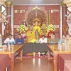 Thượng tọa Thích Minh Quang, Trụ trì Chùa Phật tích Thủ đô Vientiane phát biểu. (Ảnh: Đỗ Bá Thành/TTXVN)