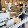 Công nhân Công ty ILA sản xuất đồ gỗ cho đơn hàng xuất khẩu. (Ảnh: Minh Hưng/TTXVN)