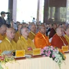 Các nhà lãnh đạo Tăng đoàn, học giả và hành giả Phật Pháp Việt Nam, Lào và Campuchia tham dự Hội nghị. (Ảnh: Thanh Vũ/TTXVN)