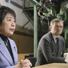 Ngoại trưởng Nhật Bản Yoko Kamikawa và người đồng cấp Ukraine Dmytro Kuleba tại cuộc họp báo chung ở Kiev, ngày 7/1/2024. (Nguồn: Kyodo News)