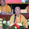 Hòa thượng Thích Thiện Nhơn, Chủ tịch Hội đồng Trị sự Giáo hội Phật giáo Việt Nam phát biểu khai mạc Hội nghị. (Ảnh: Xuân Khu/TTXVN)