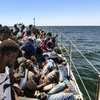 Người di cư được giải cứu trên vùng biển giữa Tunisia và Italy, ngày 10/8/2023. (Ảnh: AFP/TTXVN)