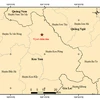 Bản đồ tâm chấn trận động đất số 4 xảy ra tại khu vực huyện Kon Plong (tỉnh Kon Tum) lúc 11 giờ 38 phút 04 giây (giờ Hà Nội). (Nguồn: Viện Vật lý Địa cầu)