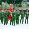 Cán bộ, chiến sỹ Trung đoàn Cảnh sát Cơ động Tây Bắc tập luyện diễu hành để Kỷ niệm 70 năm Chiến thắng Điện Biên Phủ (7/5/1954-7/5/2024). (Ảnh: Phạm Kiên/TTXVN)