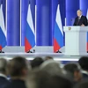 Tổng thống Nga Vladimir Putin đọc Thông điệp liên bang trước hai viện Quốc hội tại Moskva, ngày 21/2/2023. (Ảnh: AFP/TTXVN)